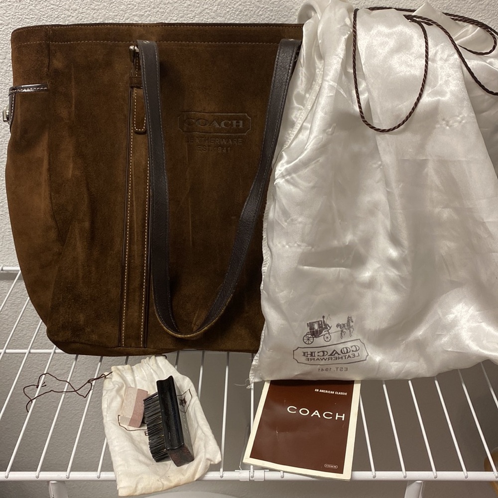 Coach Bag. Suede Brown with dust bag, cleaner kit.